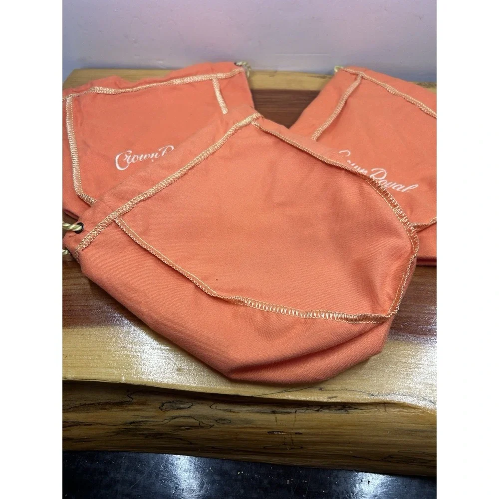 Lot Of 3 Orange Peach Crown Royal Drawstring Bags Good Clean Condition 8x8